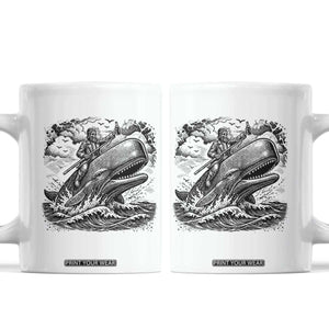 Funny Skeleton Whale Rider Coffee Mug Dark Maritime Gothic Vintage Nautical Graphic