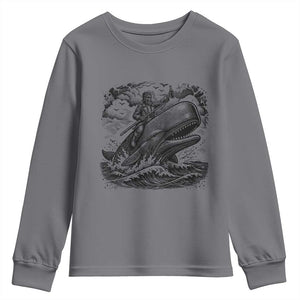 Funny Skeleton Whale Rider Youth Sweatshirt Dark Maritime Gothic Vintage Nautical Graphic