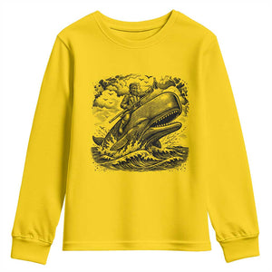Funny Skeleton Whale Rider Youth Sweatshirt Dark Maritime Gothic Vintage Nautical Graphic