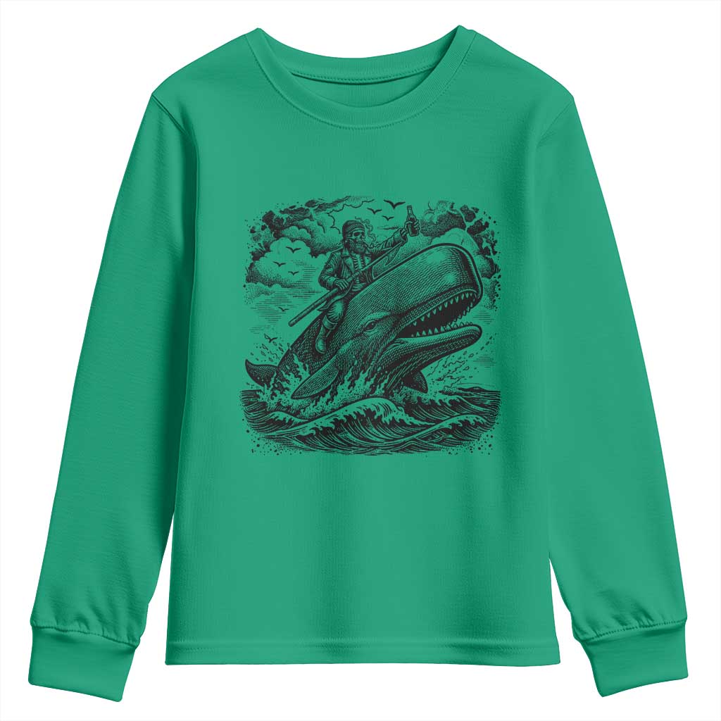 Funny Skeleton Whale Rider Youth Sweatshirt Dark Maritime Gothic Vintage Nautical Graphic