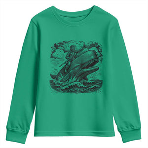 Funny Skeleton Whale Rider Youth Sweatshirt Dark Maritime Gothic Vintage Nautical Graphic