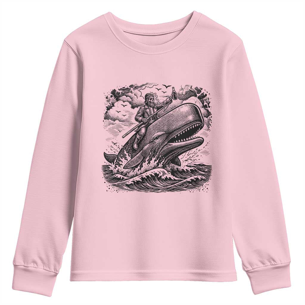 Funny Skeleton Whale Rider Youth Sweatshirt Dark Maritime Gothic Vintage Nautical Graphic