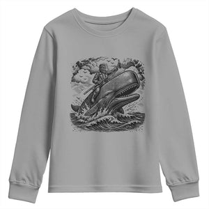 Funny Skeleton Whale Rider Youth Sweatshirt Dark Maritime Gothic Vintage Nautical Graphic