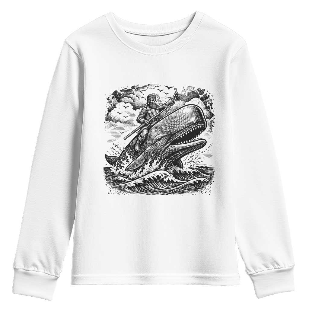 Funny Skeleton Whale Rider Youth Sweatshirt Dark Maritime Gothic Vintage Nautical Graphic