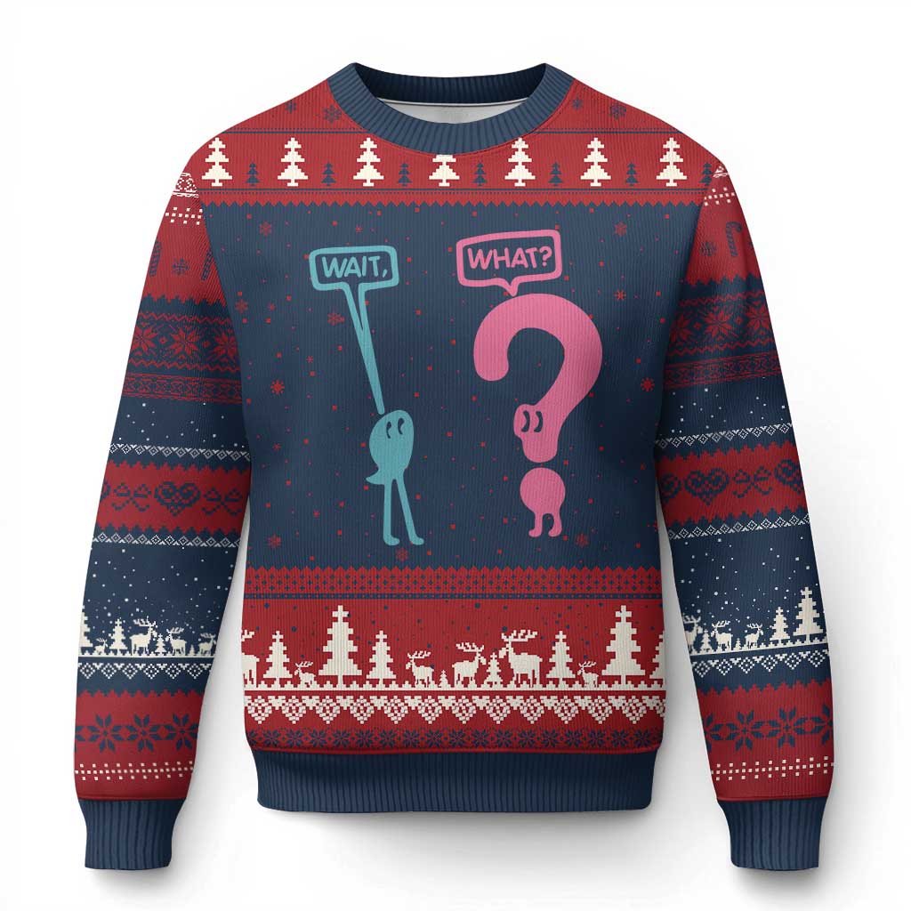 Wait What Grammar English Teacher Ugly Christmas Sweater Funny Punctuation Gift TS12 Navy Red Print Your Wear