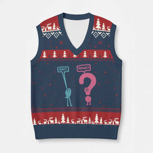 Wait What Grammar English Teacher V-Neck Knit Sweater Vest Funny Punctuation Gift