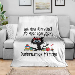 Black Cat English Teacher Gift Throw Blanket No More Homework Punctuation Matters Grammar Humor