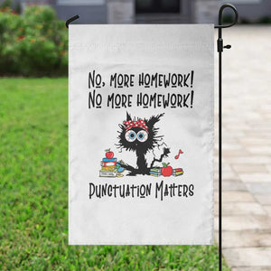 Black Cat English Teacher Gift Garden Flag No More Homework Punctuation Matters Grammar Humor