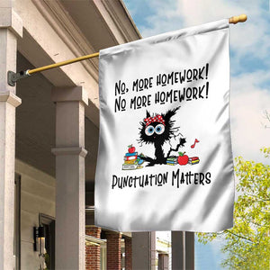 Black Cat English Teacher Gift Garden Flag No More Homework Punctuation Matters Grammar Humor