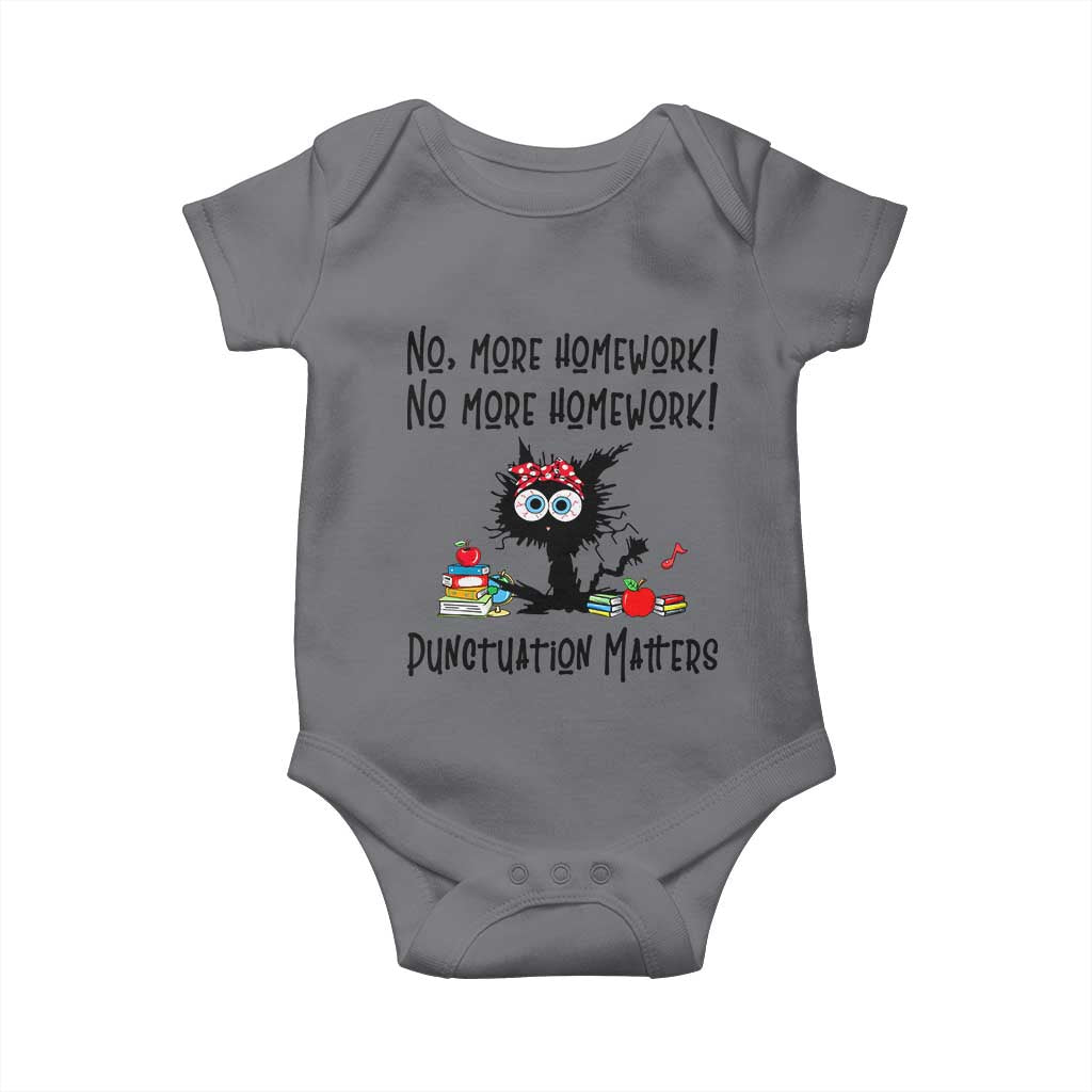 Black Cat English Teacher Gift Baby Onesie No More Homework Punctuation Matters Grammar Humor