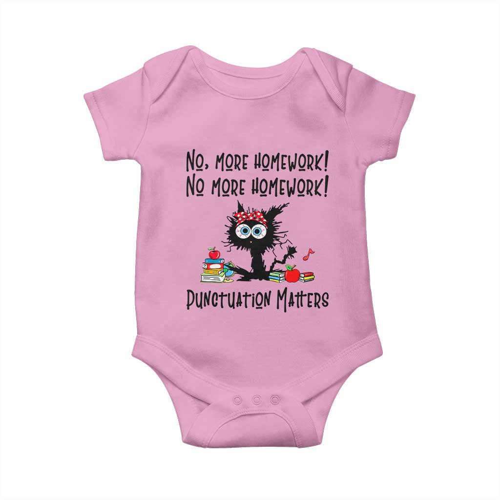 Black Cat English Teacher Gift Baby Onesie No More Homework Punctuation Matters Grammar Humor