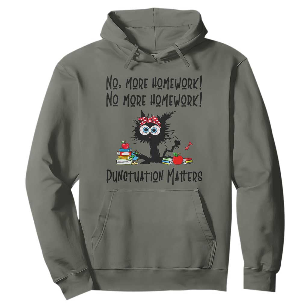 Black Cat English Teacher Gift Hoodie No More Homework Punctuation Matters Grammar Humor