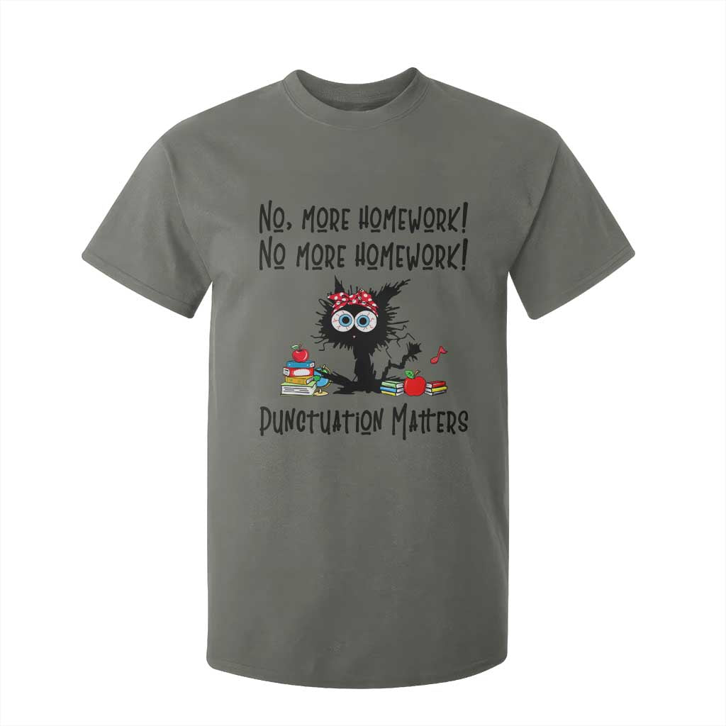 Black Cat English Teacher Gift T Shirt For Kid No More Homework Punctuation Matters Grammar Humor