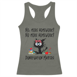 Black Cat English Teacher Gift Racerback Tank Top No More Homework Punctuation Matters Grammar Humor