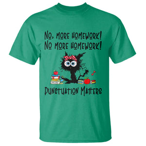 Black Cat English Teacher Gift T Shirt No More Homework Punctuation Matters Grammar Humor