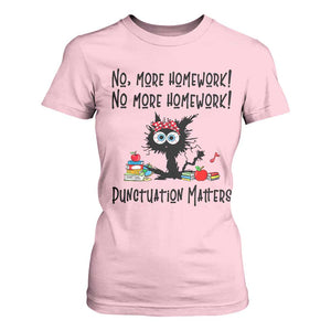 Black Cat English Teacher Gift T Shirt For Women No More Homework Punctuation Matters Grammar Humor