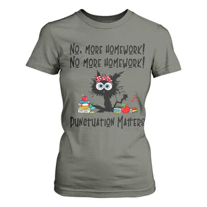 Black Cat English Teacher Gift T Shirt For Women No More Homework Punctuation Matters Grammar Humor