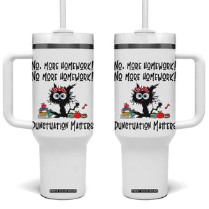 Black Cat English Teacher Gift Tumbler With Handle No More Homework Punctuation Matters Grammar Humor