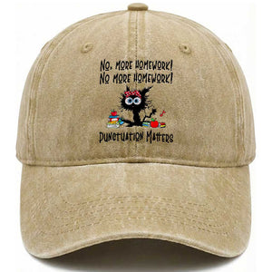 Black Cat English Teacher Gift Washed Cotton Baseball Cap No More Homework Punctuation Matters Grammar Humor TS12 Print Your Wear