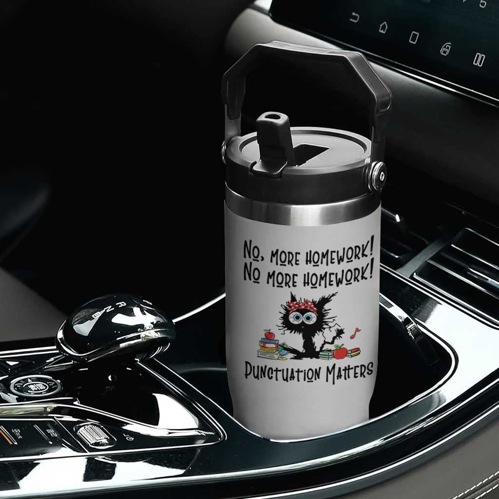 Black Cat English Teacher Gift Flip Straw Tumbler No More Homework Punctuation Matters Grammar Humor