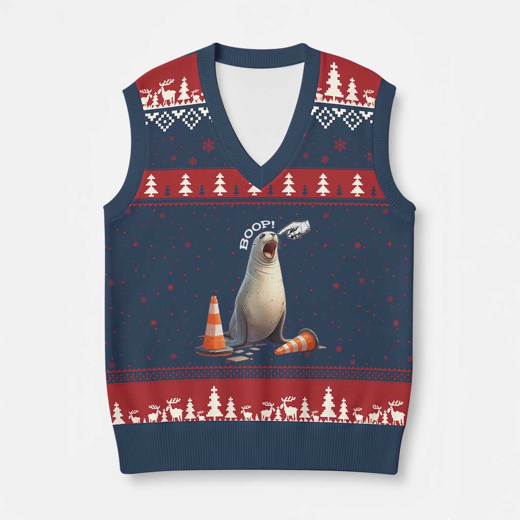 Funny Neil The Seal Boop V-Neck Knit Sweater Vest Viral Cute Seal Lover Gift
