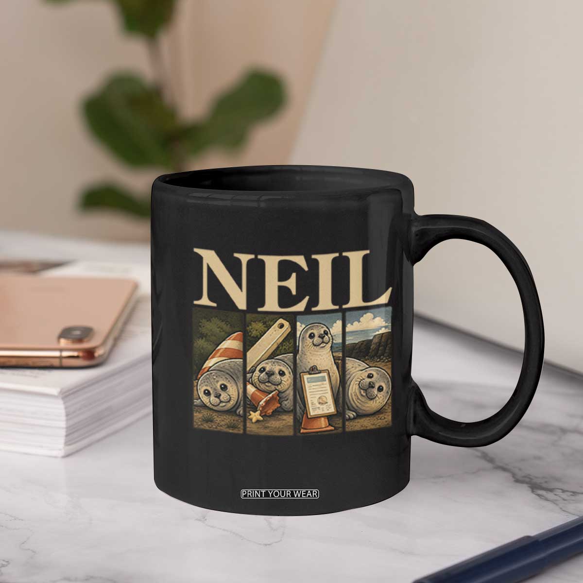Funny Neil The Seal Coffee Mug Viral Ocean Animal Meme Graphic