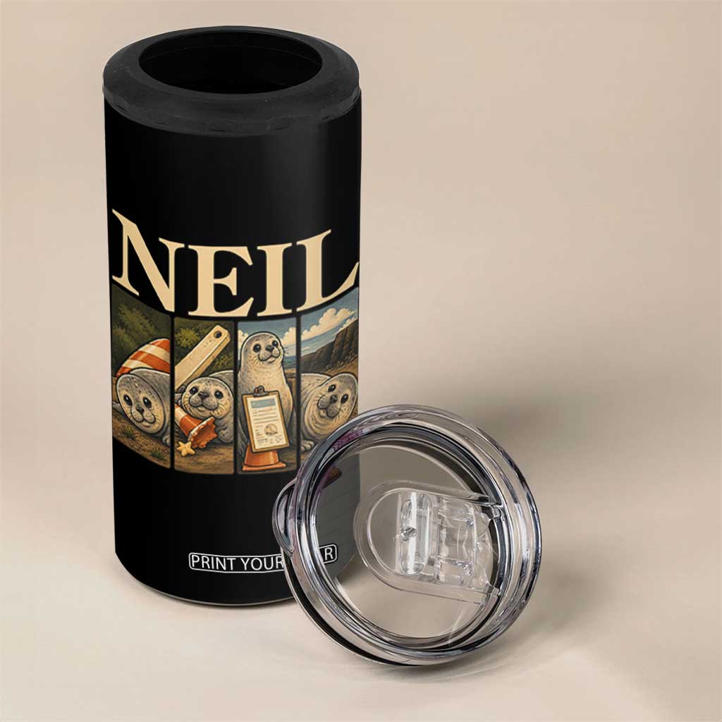 Funny Neil The Seal 4 in 1 Can Cooler Tumbler Viral Ocean Animal Meme Graphic