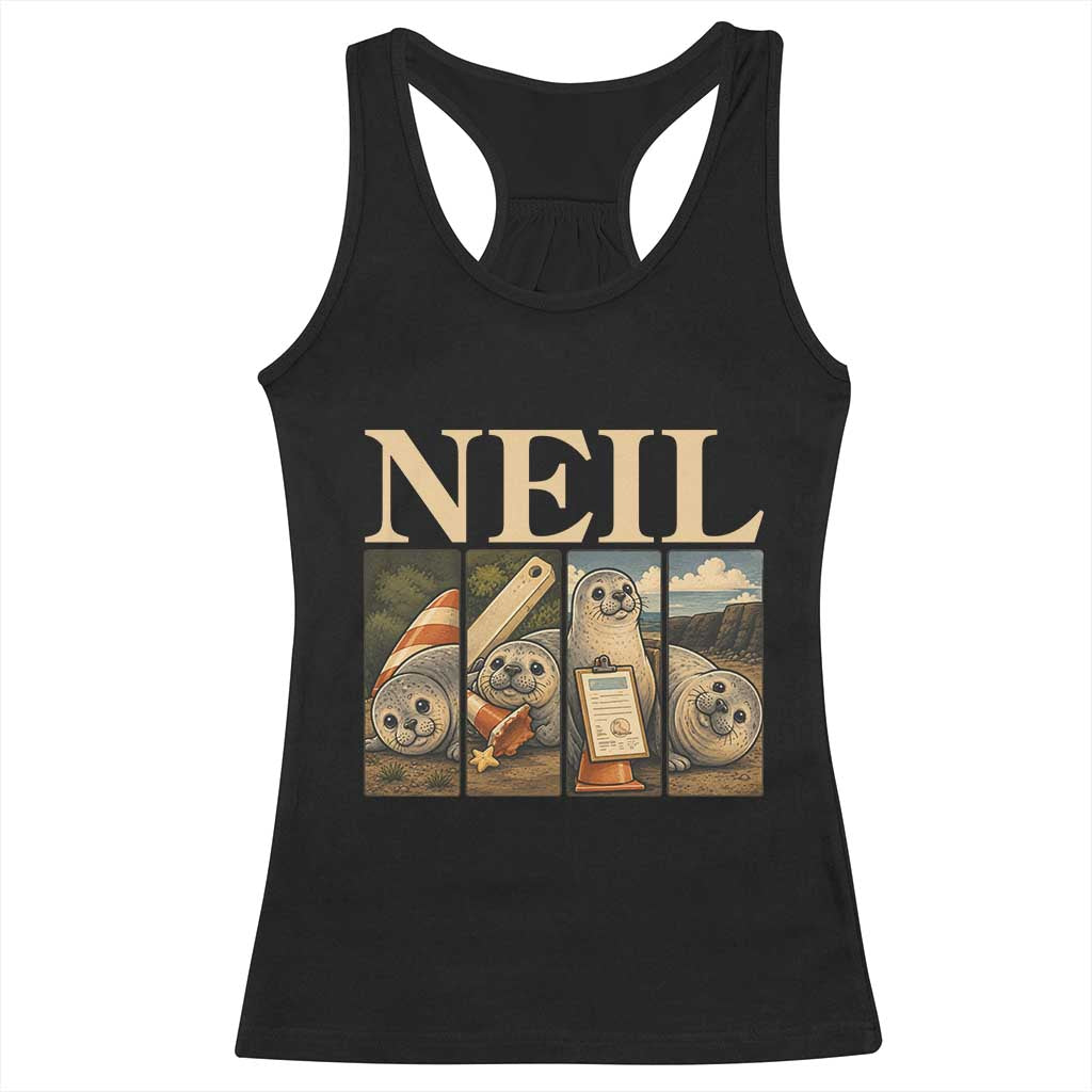 Funny Neil The Seal Racerback Tank Top Viral Ocean Animal Meme Graphic