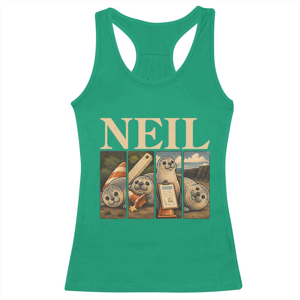 Funny Neil The Seal Racerback Tank Top Viral Ocean Animal Meme Graphic