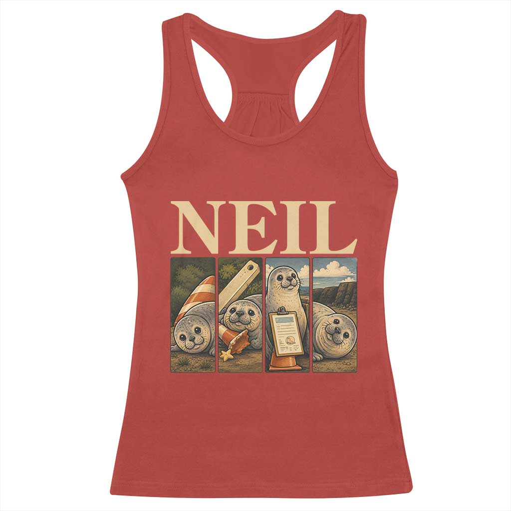 Funny Neil The Seal Racerback Tank Top Viral Ocean Animal Meme Graphic