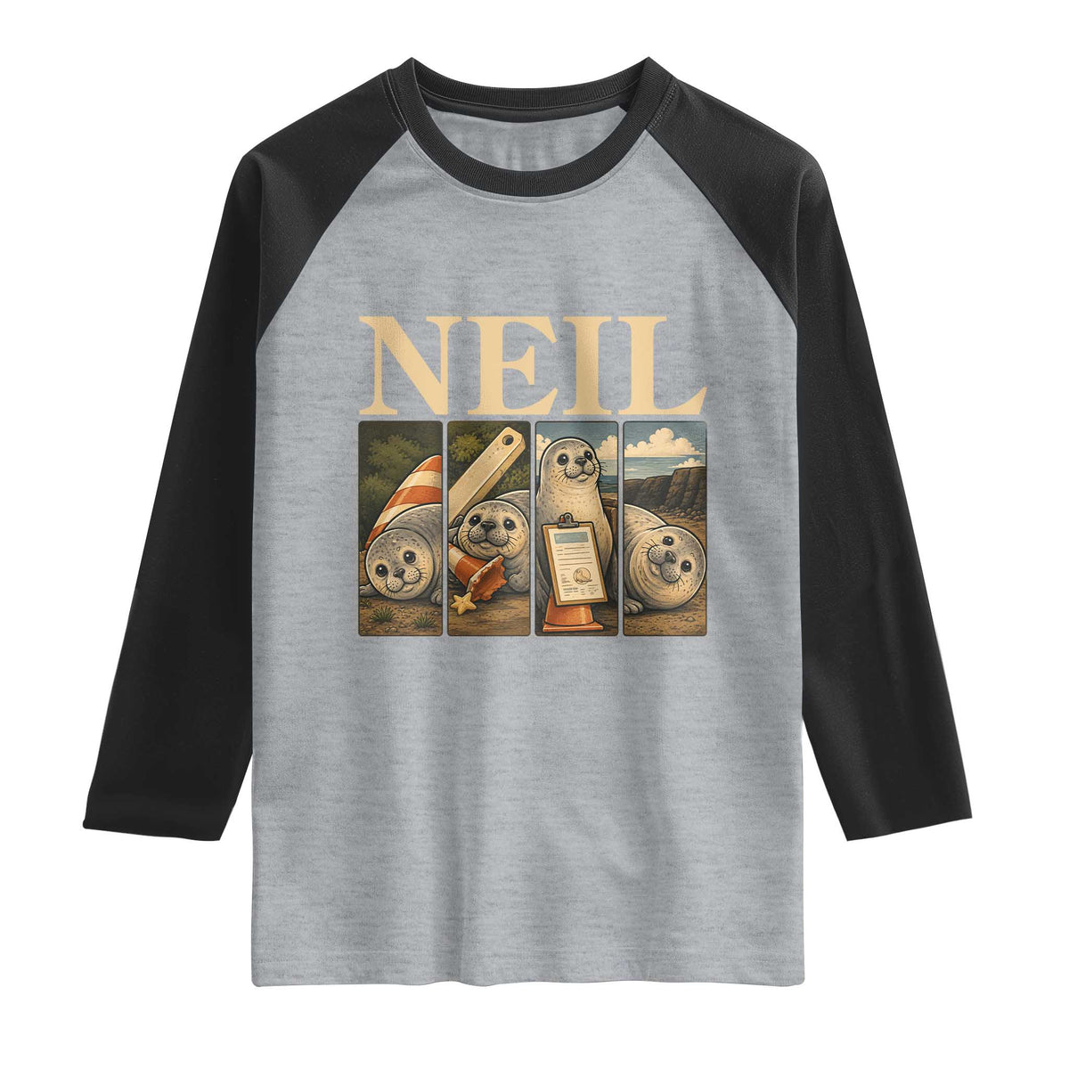 Funny Neil The Seal Raglan Shirt Viral Ocean Animal Meme Graphic