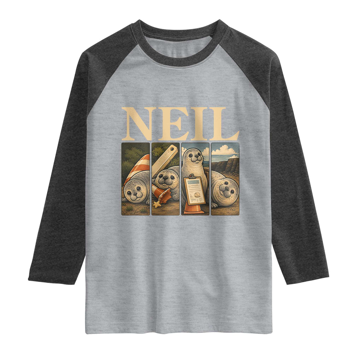 Funny Neil The Seal Raglan Shirt Viral Ocean Animal Meme Graphic