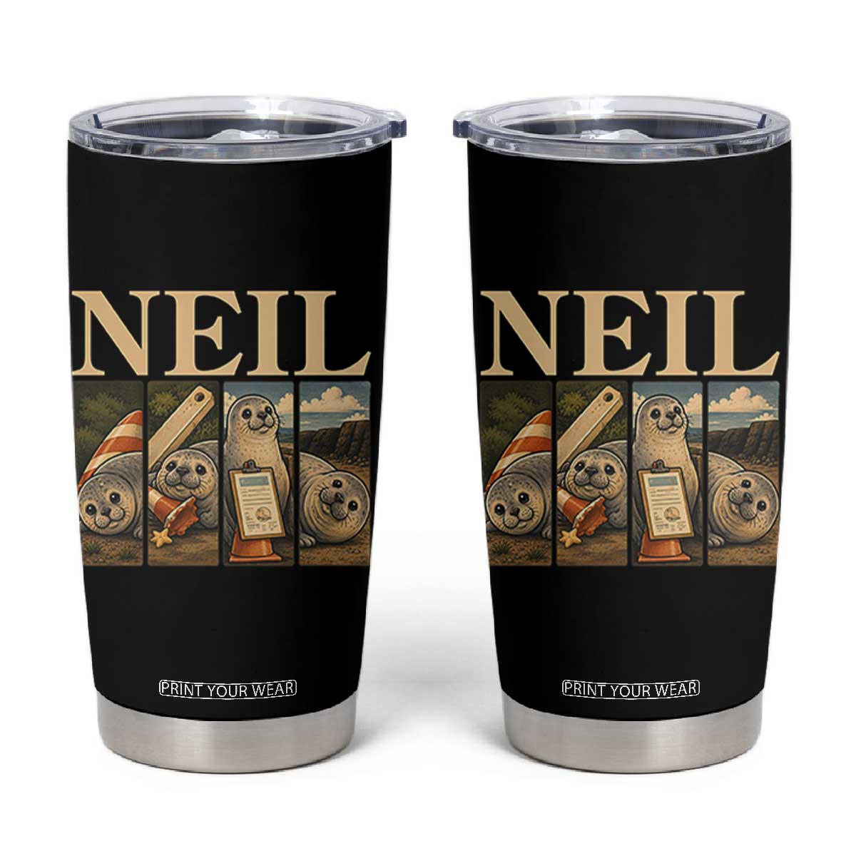 Funny Neil The Seal Tumbler Cup Viral Ocean Animal Meme Graphic