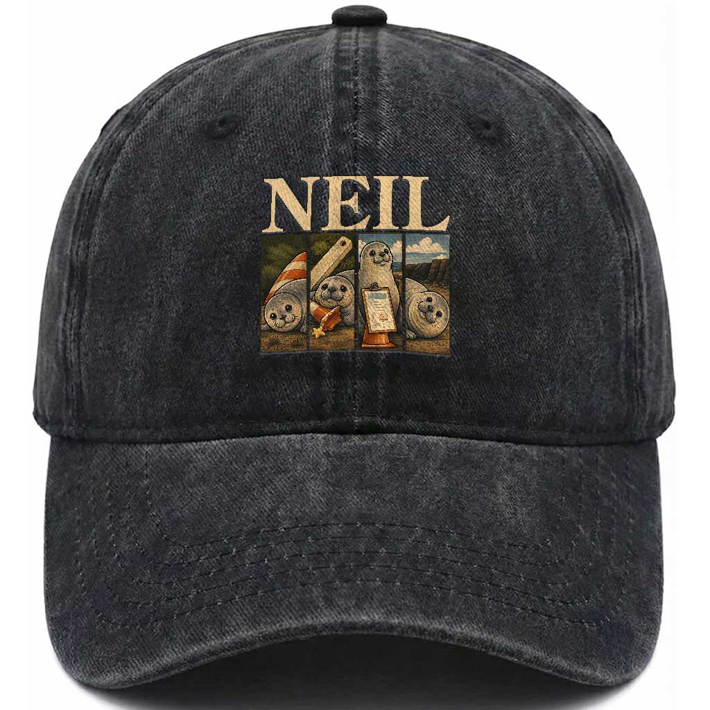 Funny Neil The Seal Washed Cotton Baseball Cap Viral Ocean Animal Meme Graphic TS12 Print Your Wear