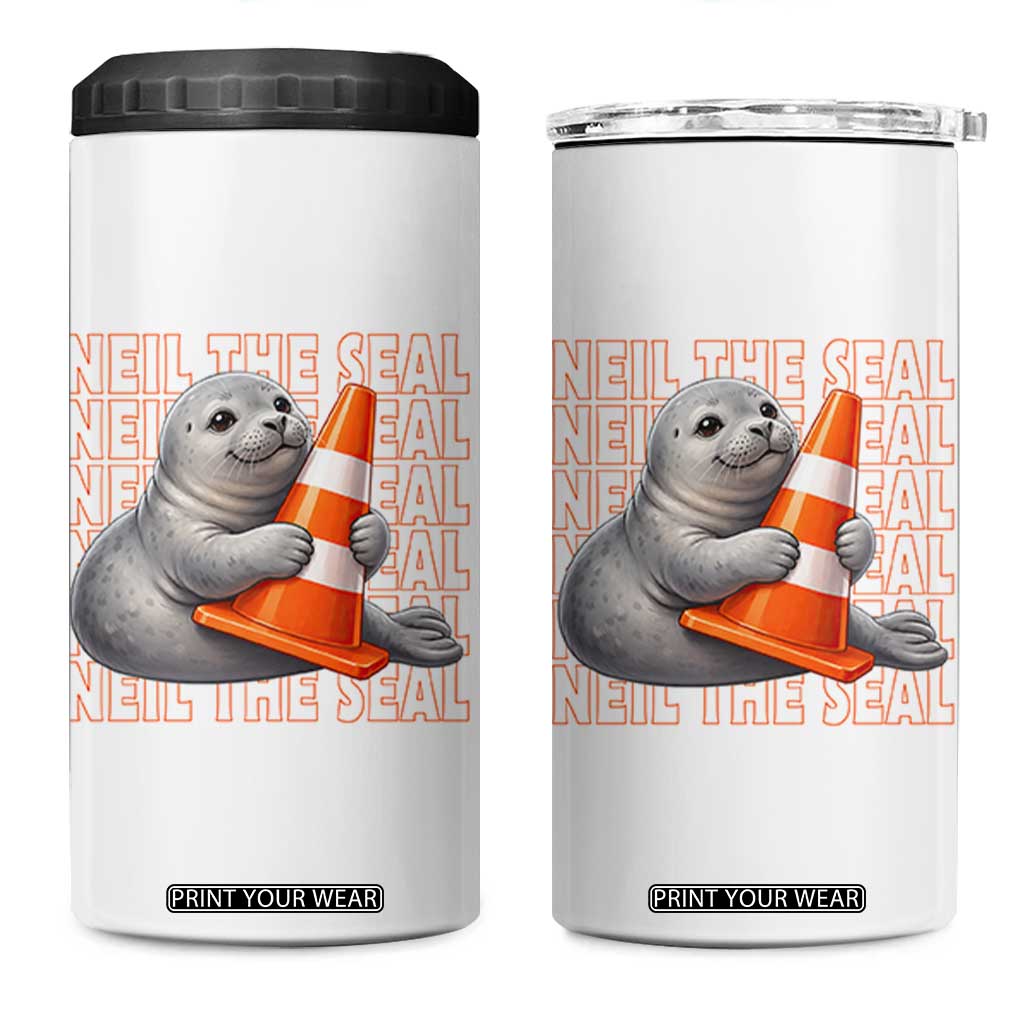Neil The Seal Groovy 4 in 1 Can Cooler Tumbler Retro Vintage Cute Seal Lover Graphic