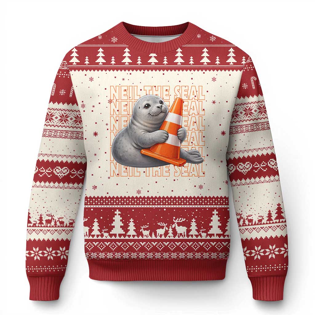 Neil The Seal Groovy Ugly Christmas Sweater Retro Vintage Cute Seal Lover Graphic