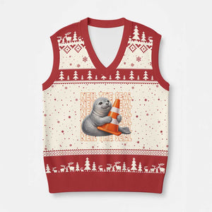 Neil The Seal Groovy V-Neck Knit Sweater Vest Retro Vintage Cute Seal Lover Graphic