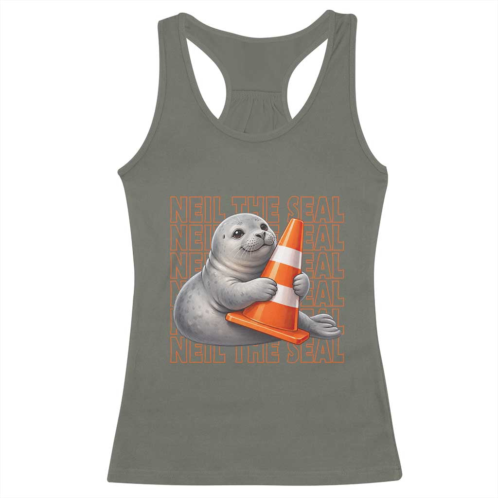 Neil The Seal Groovy Racerback Tank Top Retro Vintage Cute Seal Lover Graphic