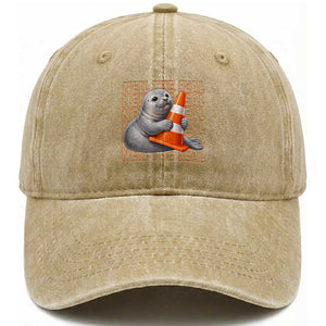 Neil The Seal Groovy Washed Cotton Baseball Cap Retro Vintage Cute Seal Lover Graphic TS12 Print Your Wear