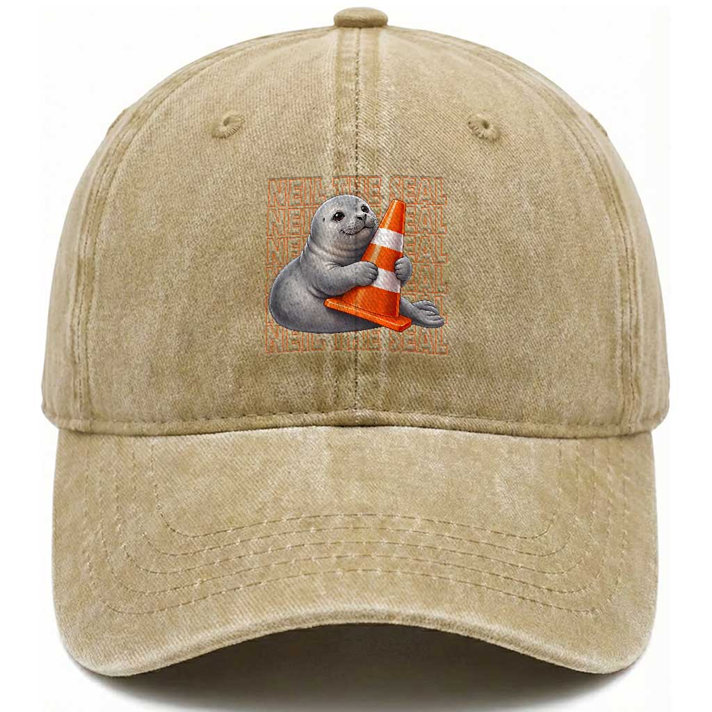 Neil The Seal Groovy Washed Cotton Baseball Cap Retro Vintage Cute Seal Lover Graphic TS12 Print Your Wear
