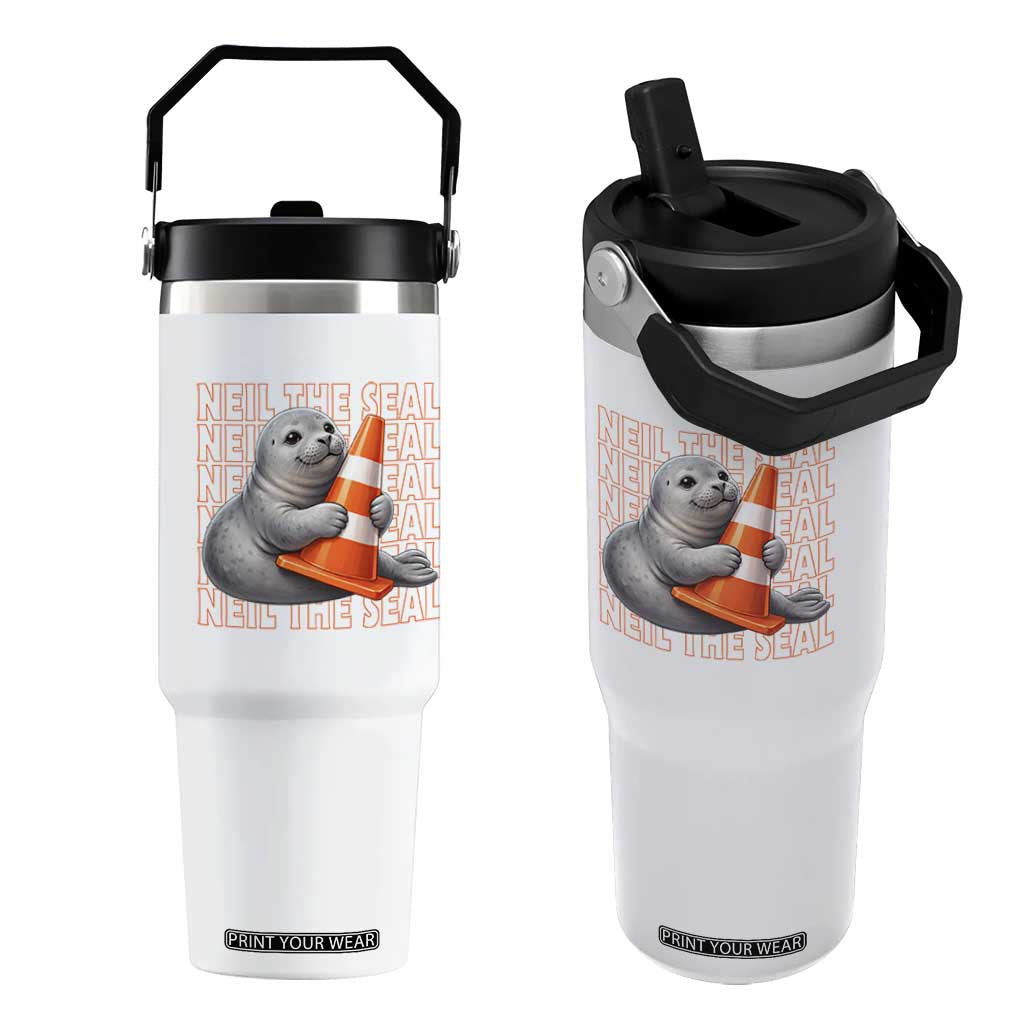Neil The Seal Groovy Flip Straw Tumbler Retro Vintage Cute Seal Lover Graphic