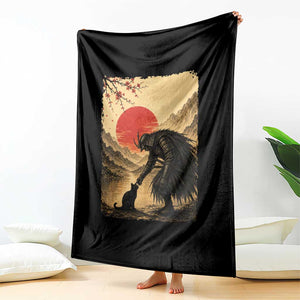 Vintage Japanese Art Samurai Warrior Black Cat Throw Blanket Ukiyoe Style Boop Meme