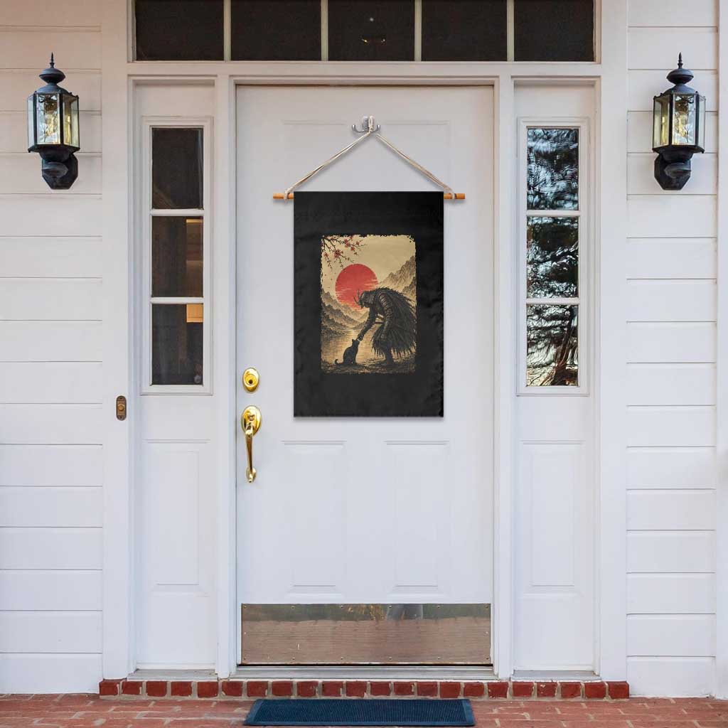 Vintage Japanese Art Samurai Warrior Black Cat Garden Flag Ukiyoe Style Boop Meme