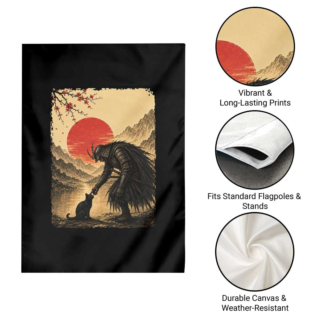 Vintage Japanese Art Samurai Warrior Black Cat Garden Flag Ukiyoe Style Boop Meme