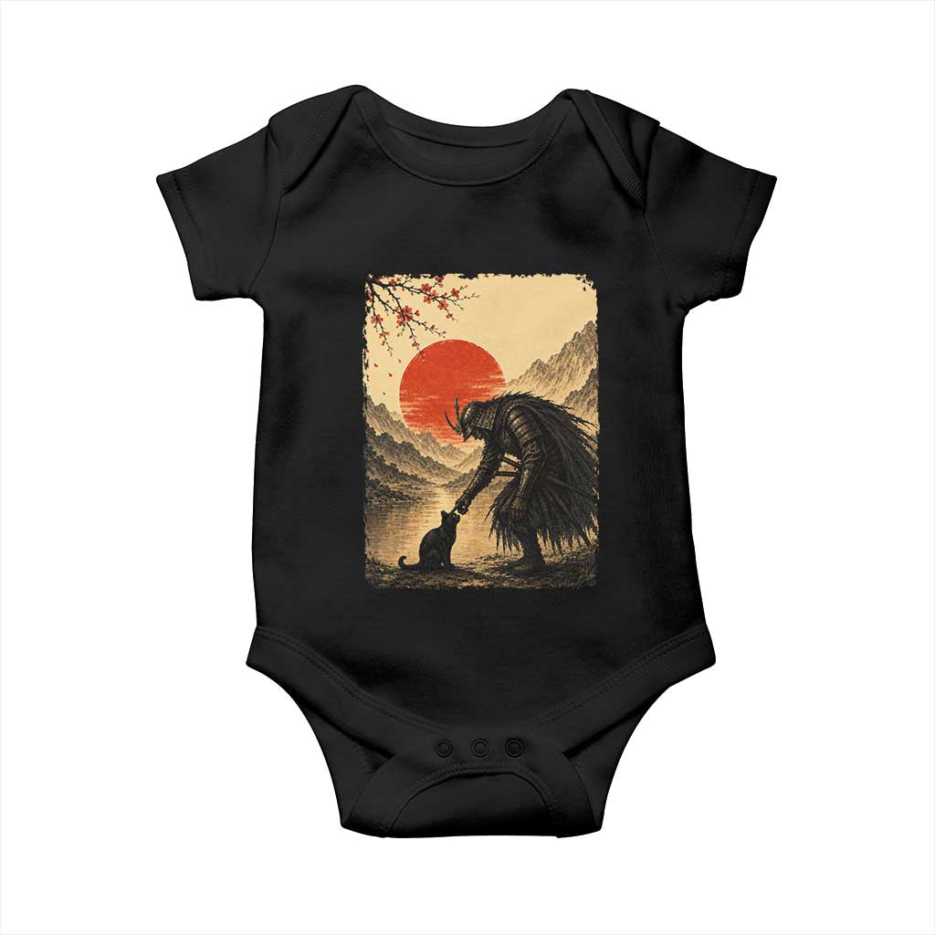 Vintage Japanese Art Samurai Warrior Black Cat Baby Onesie Ukiyoe Style Boop Meme TS12 Black Print Your Wear