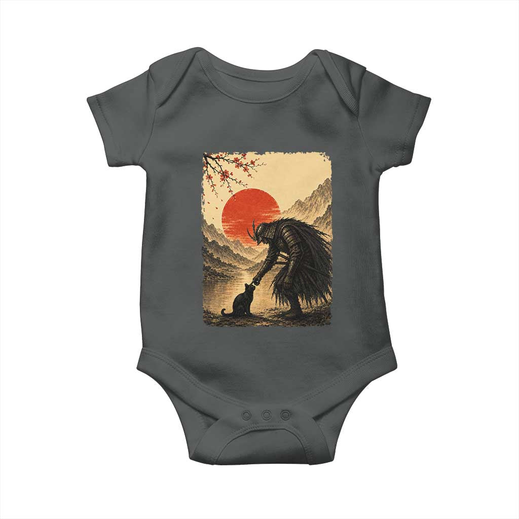 Vintage Japanese Art Samurai Warrior Black Cat Baby Onesie Ukiyoe Style Boop Meme