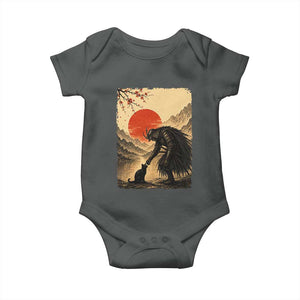 Vintage Japanese Art Samurai Warrior Black Cat Baby Onesie Ukiyoe Style Boop Meme