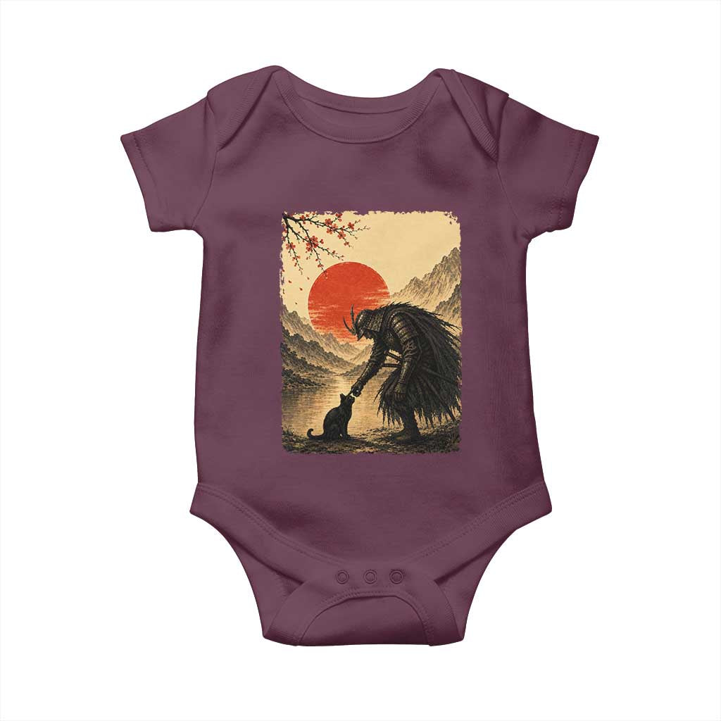 Vintage Japanese Art Samurai Warrior Black Cat Baby Onesie Ukiyoe Style Boop Meme