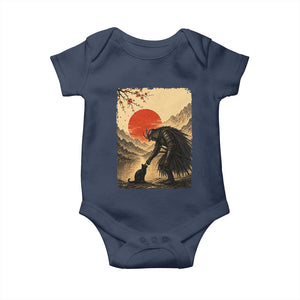 Vintage Japanese Art Samurai Warrior Black Cat Baby Onesie Ukiyoe Style Boop Meme
