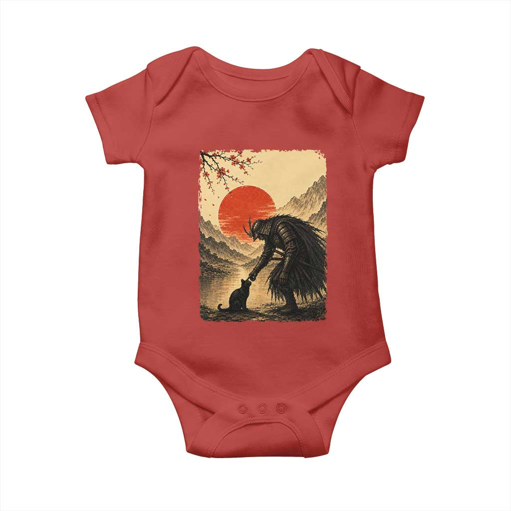 Vintage Japanese Art Samurai Warrior Black Cat Baby Onesie Ukiyoe Style Boop Meme